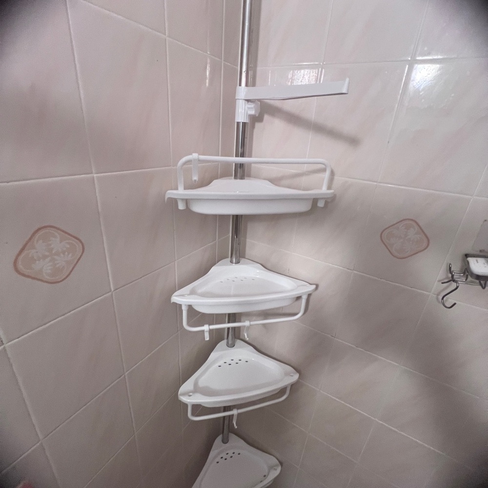 Rustproof shower caddy organizer for bathroom, 4 tiers, tension pole 56-114 in